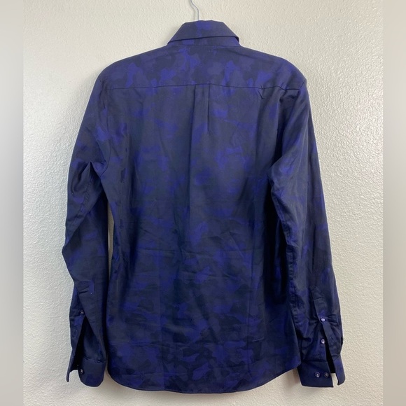 Jared Lang Slim Fit Long Sleeve Shirt Men’s Floral Medium Blue Black Button Down - Picture 14 of 15